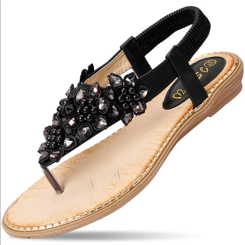 Sandals flat new with tags black leather soles